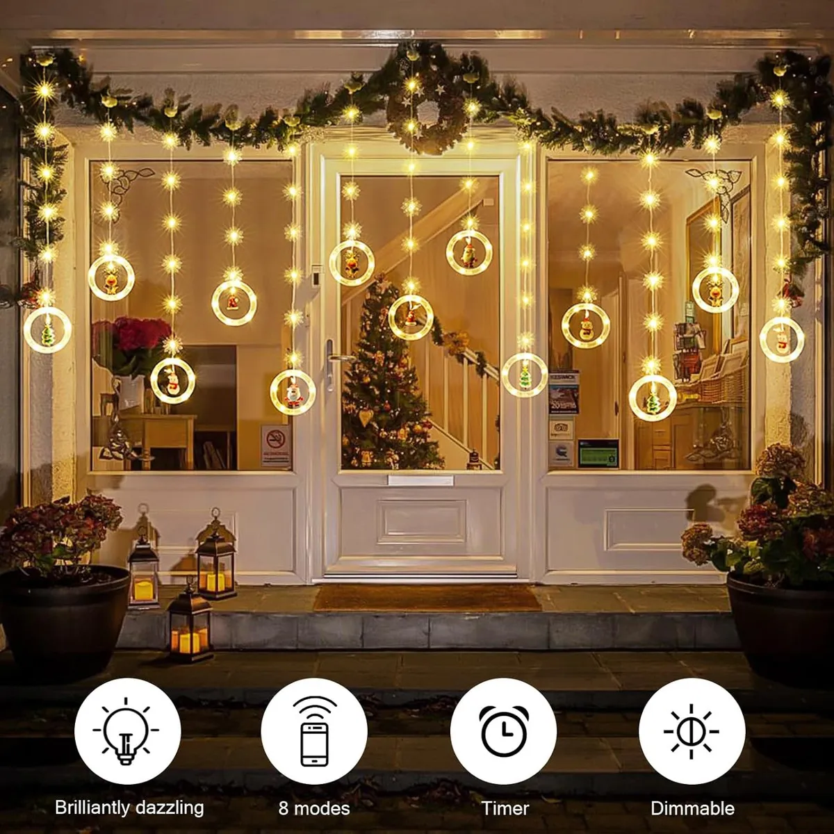 Luces Luz De Navidad Bola Y Aro Cortina